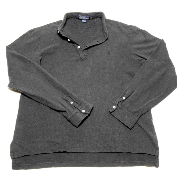 Vintage RALPH LAUREN POLO Pony Shirt Mens Large Charcoal Rugby Ivy League Preppy - Picture 1 of 8